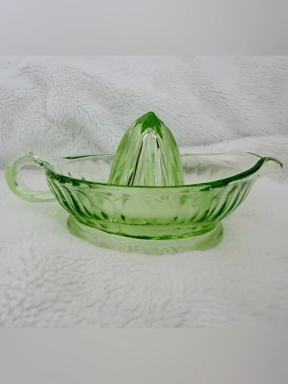 Vintage Green Uranium Glass Citrus Reamer Juicer - Depression Glass